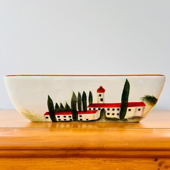 Vintage ND Hand-Painted Ceramic Italian Village Countryside Square Serving Dish - Picture 6 of 13